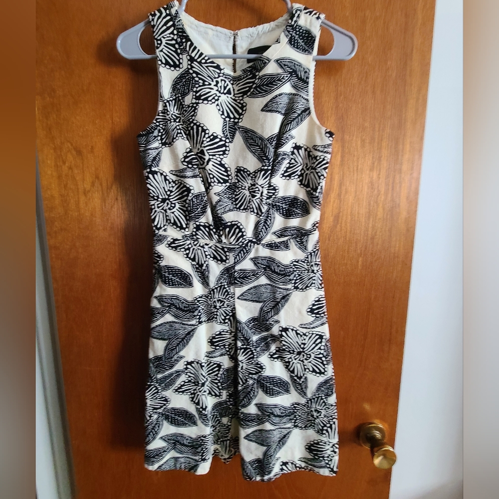 JCrew Black and White Floral Print Dress 00